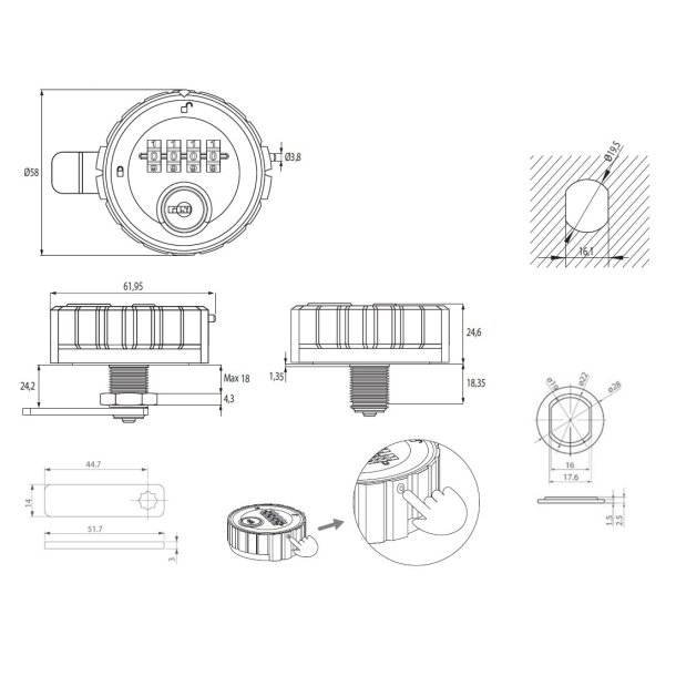 Kodels "Midas" 19x18mm med 4 Hjul - Hovednglesystem