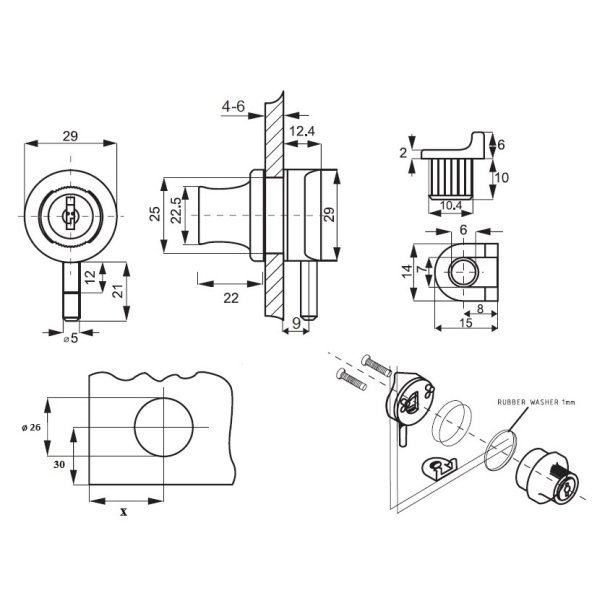 Vitrineskabsls "Sol" til 4-6mm Glas - Forkromet