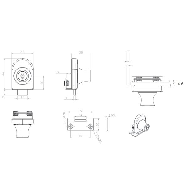 Vitrineskabsls "Fulla" til 4-6mm Glas - Sort