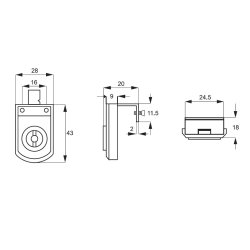 Vitrineskabsl�s "Audio" til 4-6mm Glas - Sort - Samme N�gle