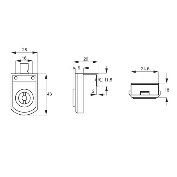 Vitrineskabsl�s "Audio" til 4-6mm Glas - Sort - Samme N�gle