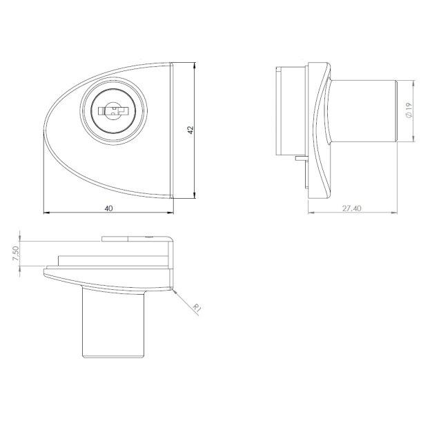 Vitrineskabsls "Gero" t/4-6mm Dobbelt Glas - Sort