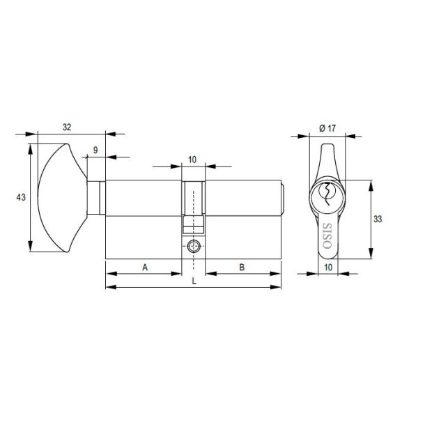 Profilcylinder med Vrider 60mm - Brstet Messing Finish
