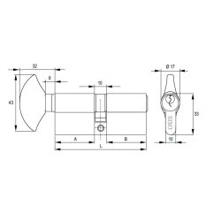 Profilcylinder 62mm med Vrider og Hovedn�gle Funktion M3