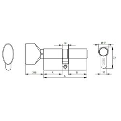 Profilcylinder 62mm med Vrider og Hovedn�gle Funktion M3