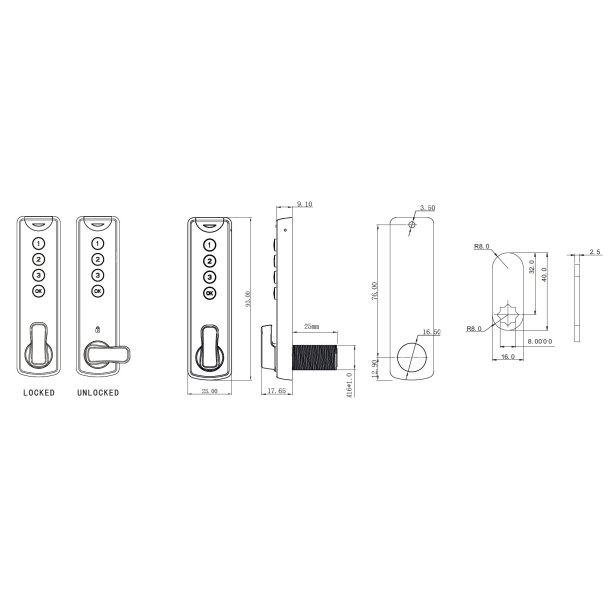 Elektronisk Skabsls "Dave" - Sort - til Engangskode
