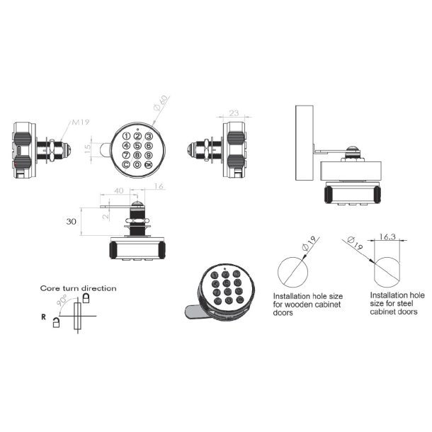 Elektronisk Skabsl�s "Phil" �19x30mm-Hvid-Privat/Offentlig