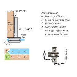 Skabshngsel t/Glas m/Fjederluk - 26mm (A) - 92 bning