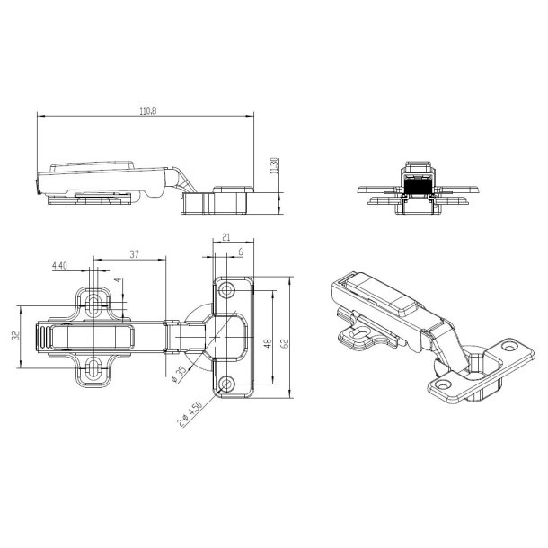 Skabsh�ngsel (A) med Fjederluk - �35mm - 100� �bning