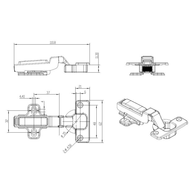 Skabshngsel (B) med Fjederluk - 35mm - 100 bning