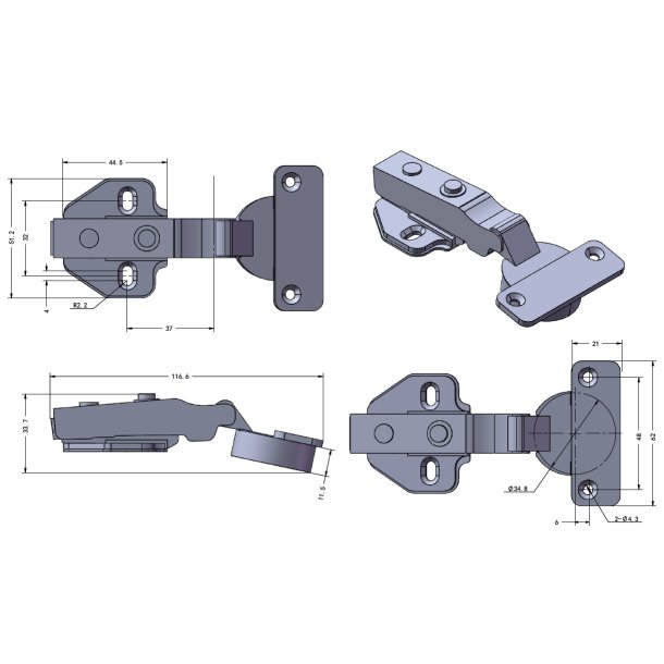 Rustfri Skabshngsel (A) m/Softclose - 35mm - 100 bning
