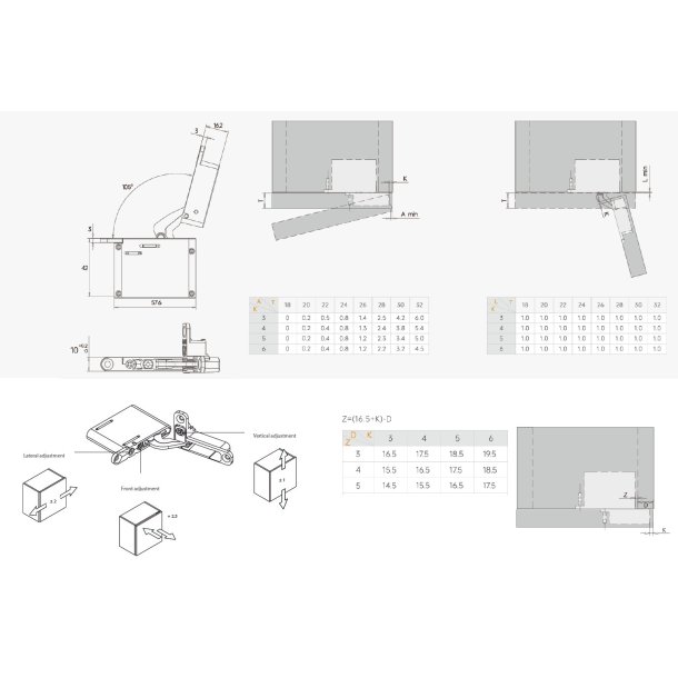 Skjult Skabsh�ngsel "3D" Sort - med Softclose - Venstre