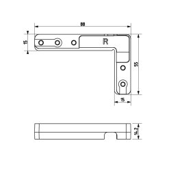 Hjrnebeslag til "3D" Skabshngsel Hjre