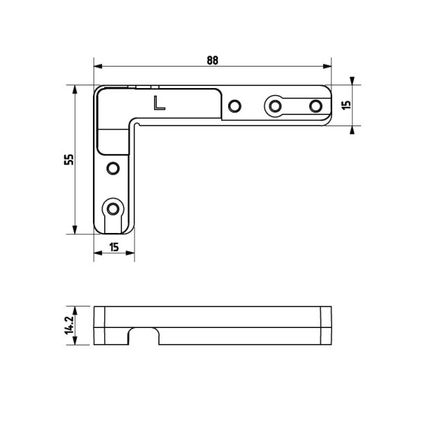 Hjrnebeslag til "3D" Skabshngsel Venstre