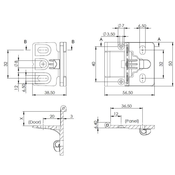 Skabshngsel "Easy" til 14-16mm Panel - Forkromet