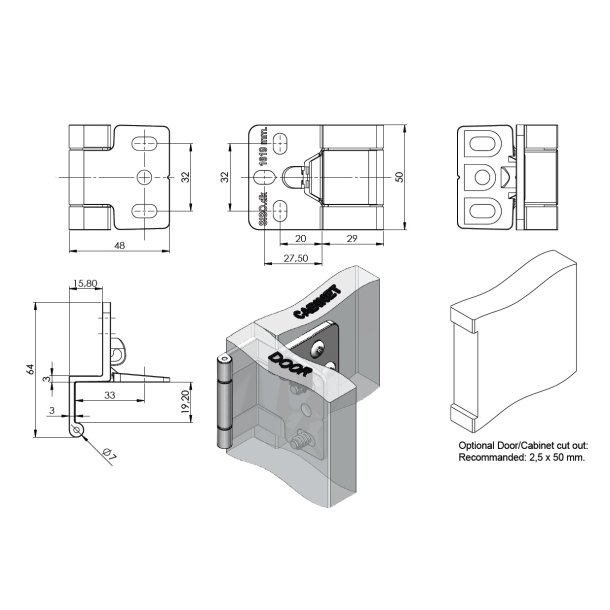 Skabshngsel "Easy" 16mm Korpus og 19mm Front - Sort
