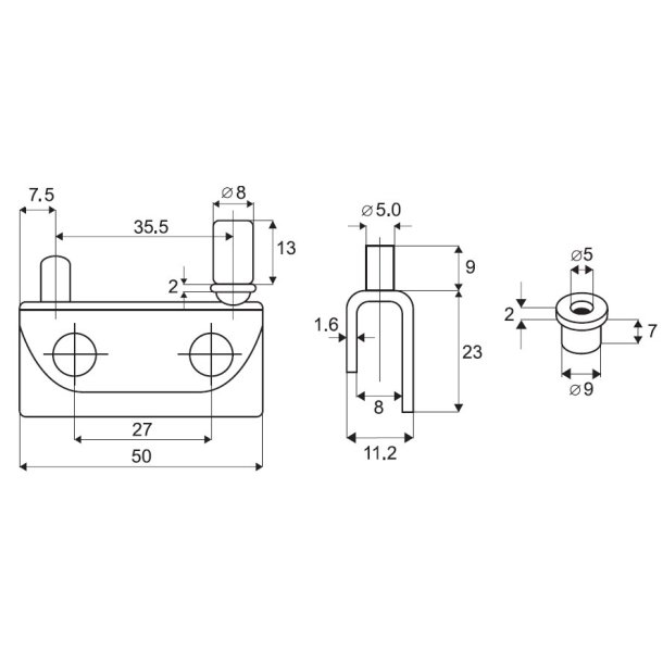 Vitrinehngsel St 4-6mm - uden Hulboring - Forkromet