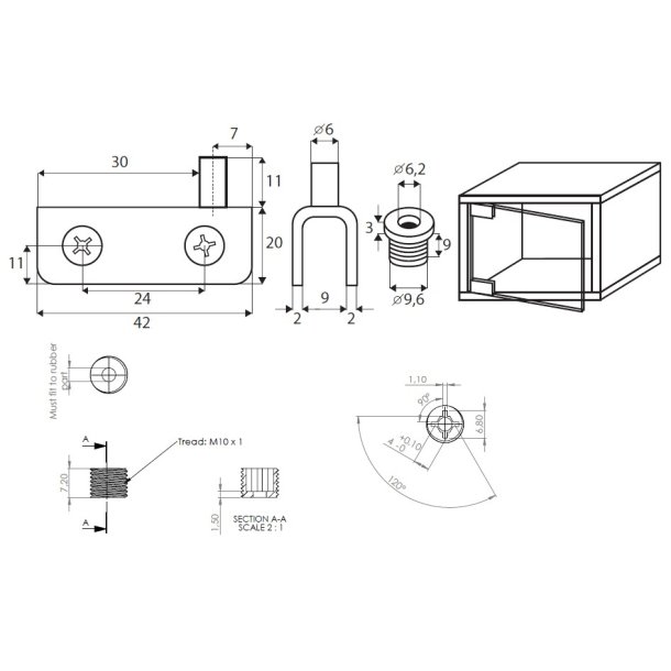 Vitrinehngsel St 6mm - uden Hulboring - Poleret Rustfri