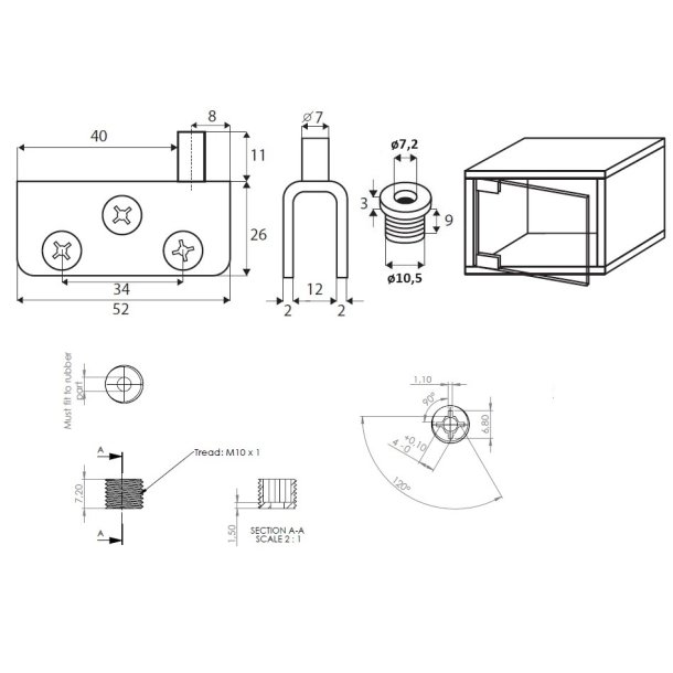 Vitrinehngsel St 8mm - uden Hulboring - Poleret Rustfri