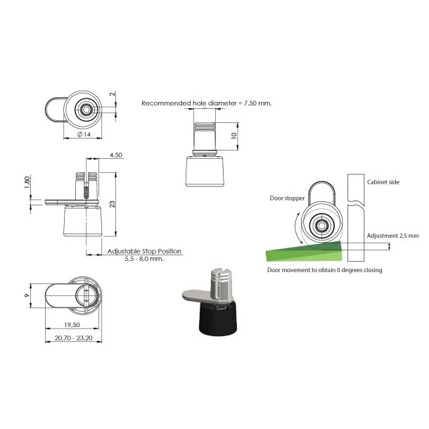 Justerbar Drstopper/Dmper - Forniklet