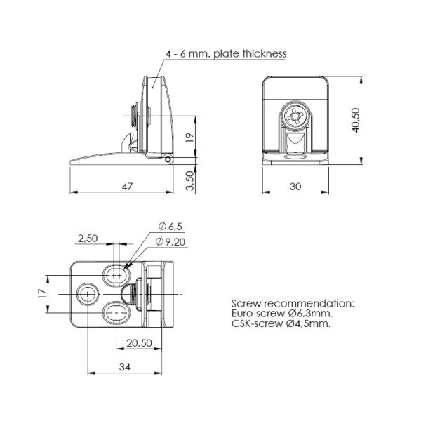 Vitrinehngsel St 4-6mm - uden Hulboring - Forkromet
