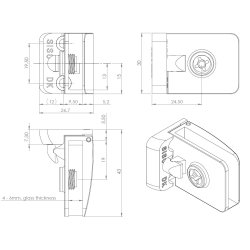 Vitrinehngsel St 4-6mm Glas, Smal Mont. Plade - Forkromet