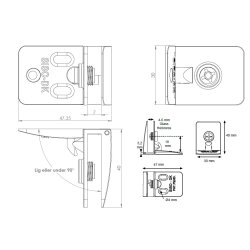 Vitrinehngsel Hjre 4-6mm Glas, Smal Mont.Plade- Bronzeret