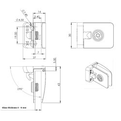 Vitrinehngsel Hjre 4-6mm Glas, Smal Mont.Plade- Forkromet