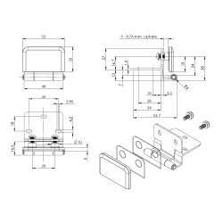 Skabshngsel t/Glas (B) 5-8,76mm Glas- Rustfri Stl