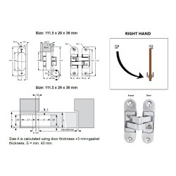 Skjult Drhngsel 3D Hjre - 180 bning - Mat Forniklet