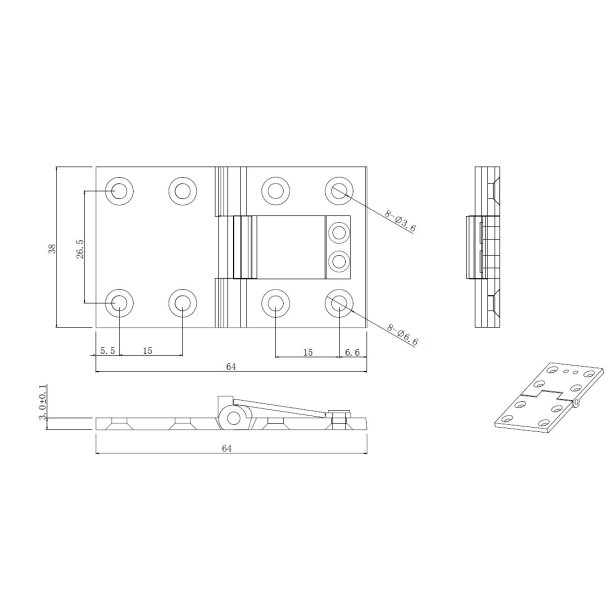 Klaphngsel - 38x64x3mm - Brstet Messing