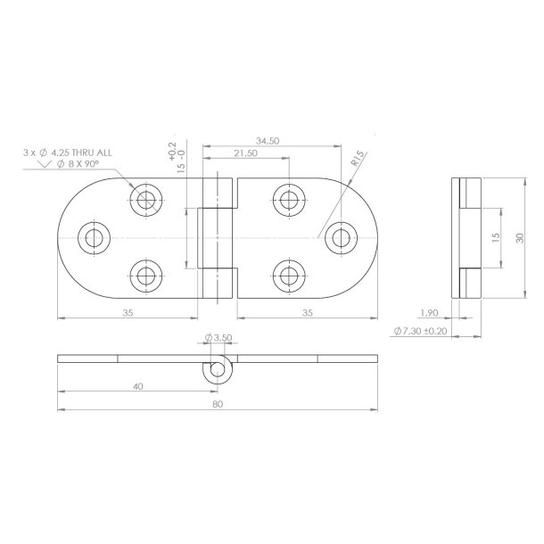 Klaphngsel 30x80x2mm - Blankpoleret Rustfrit Stl