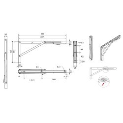Klapbordsbeslag/Klaphyldekngt 40 cm - Rustfri Stl
