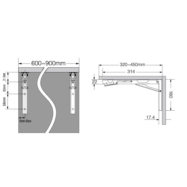 Klapbordsbeslag/Klaphyldekngt Softclose - Rustfri Stl