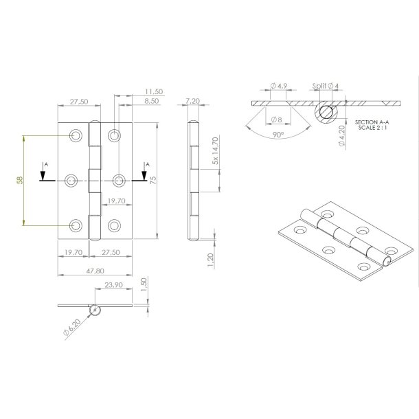 Kanthngsel - Forniklet - 75x48x1,5mm