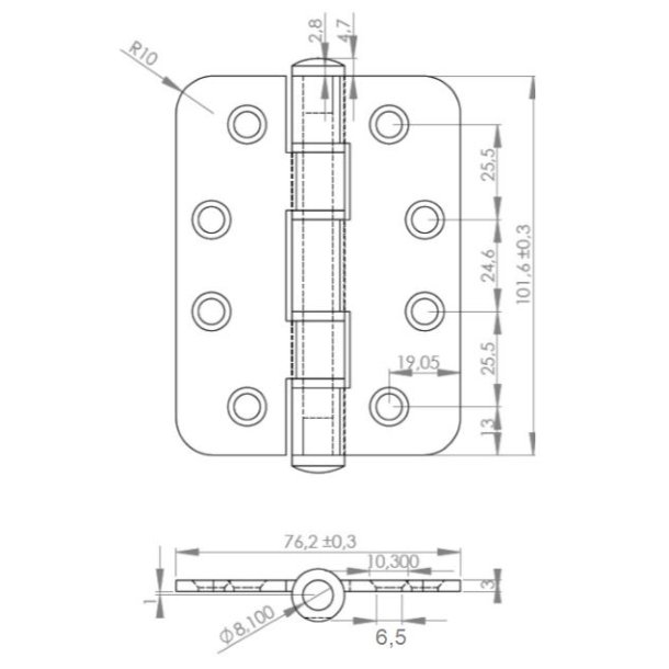 Kanthngsel - Rustfrit Stl - 102x76x3mm - Brstet