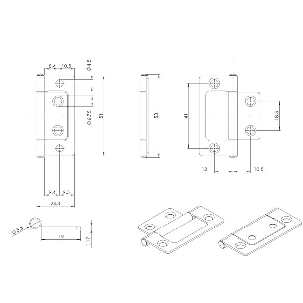Kanth�ngsel "Flush" - Bronzeret - 51x24x1,2mm