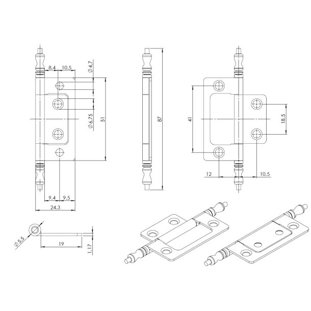 Kanth�ngsel "Flush" - Bronzeret - 88x24x1,2mm