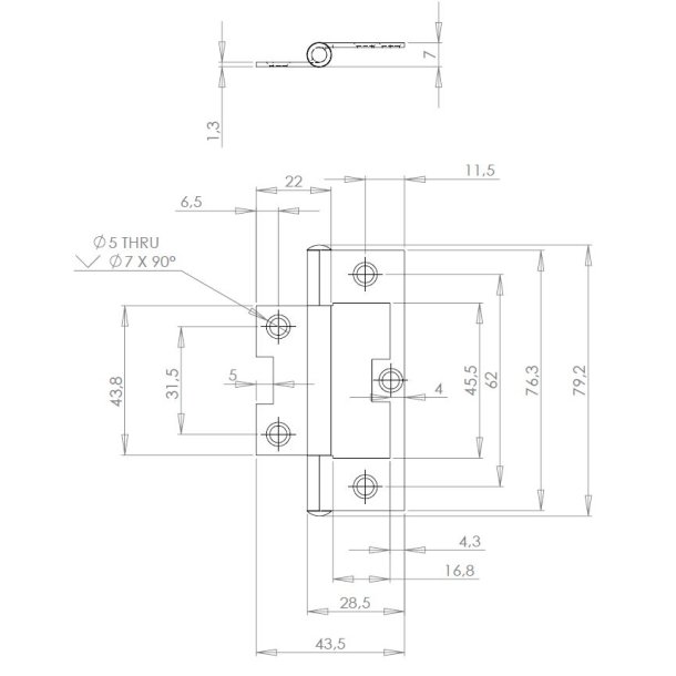 Kanthngsel "Flush" - Formessinget - 76x28x1,4mm