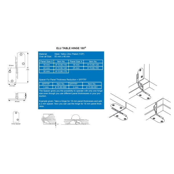 Klaph�ngsel 180� - 25mm Panel Tykkelse - Forzinket