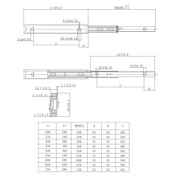 Skuffeskinne ME45x400mm - Fuldudtrk - Elforzinket