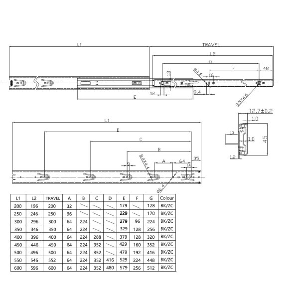 Hyldeudtr�k SH45x400mm- Fuldudtr�k - Elforzinket