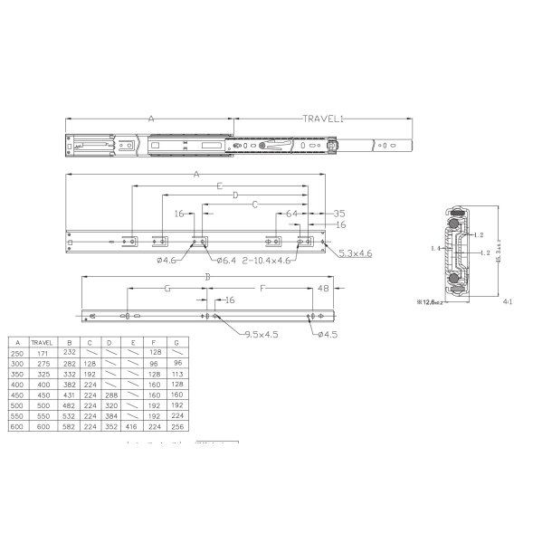 Skuffeskinne "Motion P" 45x450mm - Fuldudtr�k - Push To Open