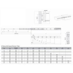 Skuffeskinne 45x350mm - Fuldudtrk - Selv Luk & Softclose