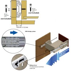 Skuffeskinne 45x350mm - Fuldudtrk - Selv Luk & Softclose