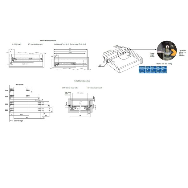 Skuffeskinne 600mm - Fuldudtrk - Softclose & Selv Luk