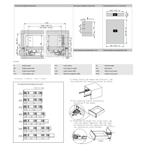 Skuffeside St 450mm - Fuldudtrk - Selv Luk & Softclose