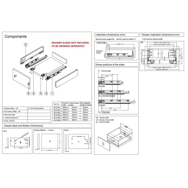Skuffesidest 300mm - Gr Metal - uden Skuffeskinner
