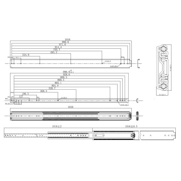 Skuffeskinne "Prime 76" 76x1000mm - Fuldudtr�k - Heavy Duty