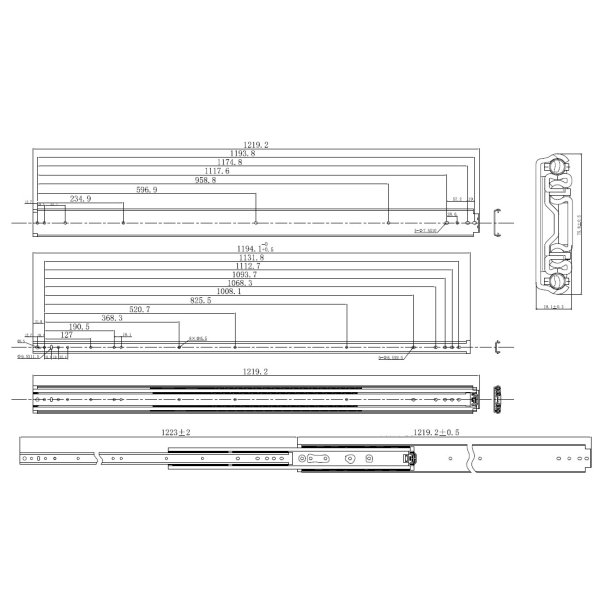 Skuffeskinne "Prime 76" 76x1200mm - Fuldudtr�k - Heavy Duty